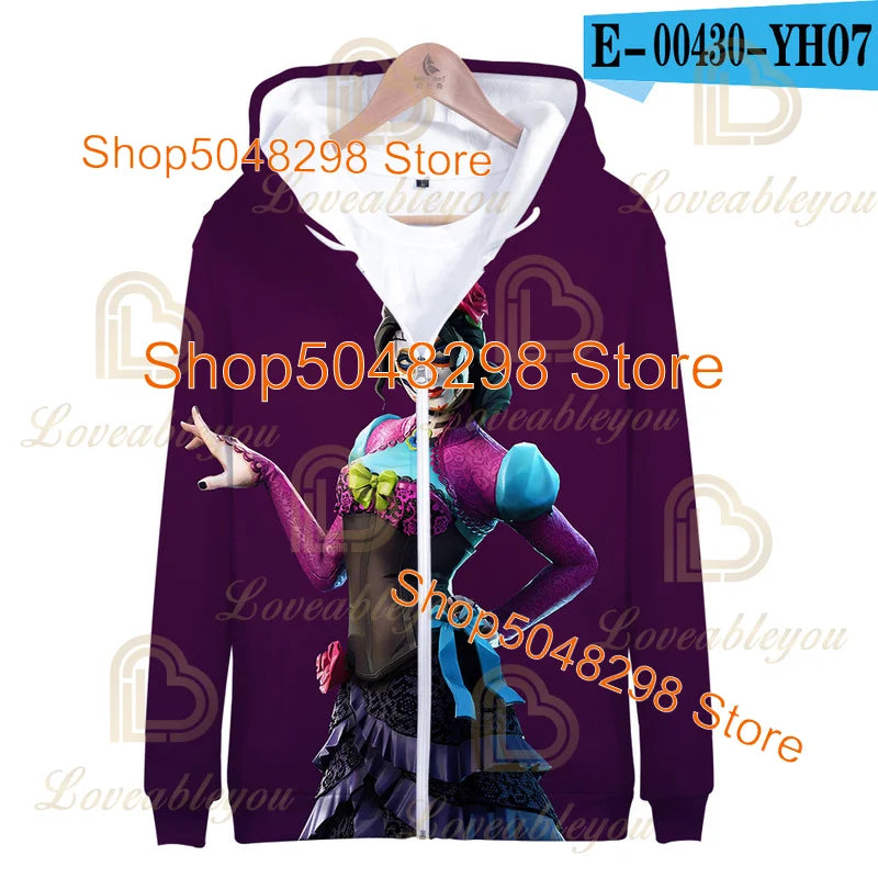 Sweatshirt Fortnite para Adultos e Crianças, Hoodie Infantil com Fecho, Estampado 3D de Jogo, para Rapazes e Raparigas, Estilo Harajuku, Manga Comprida, Roupa para Adolescentes