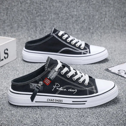 Tendance Designers hommes demi pantoufles été homme chaussures vulcanisées antidérapant résistant à l'usure chaussures en toile chaussures à bouche peu profonde pour hommes