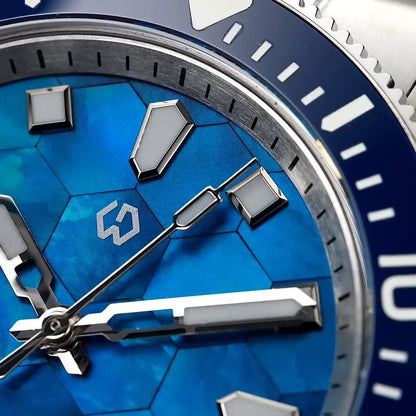 WISHDOIT Automatic Mechanical Watch Miyota 8215 Movement Mother of Pearl Dial Ceramic Bezel Waterproof 150M Diving Watch