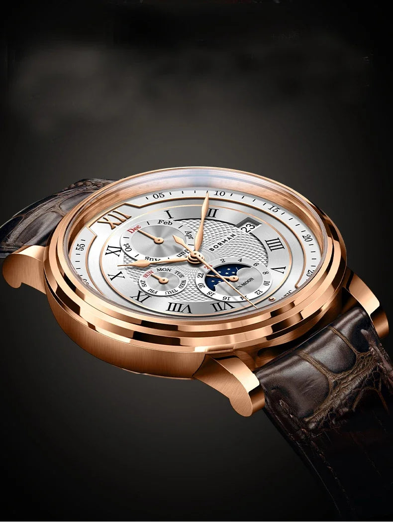BORMAN BM3868  New 40mm  Luxury Men Automatic Mechanical Men's Watches Sapphire Multi-function Waterproof Moon Phase Clocks
