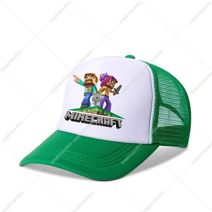 Minecraftes Pixels Kawaii Baseball Cap Boy Cartoon Anime Print Peaked Caps Hip Hop Parent-child Outdoor Mesh Hats Summer Sun Hat