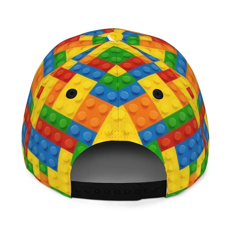 Cappellino da baseball per bambini con stampa a blocchi colorati, cappellino da sole unisex con protezione UV, casual, per gli amanti dei giochi all’aperto, cappellino alla moda per papà
