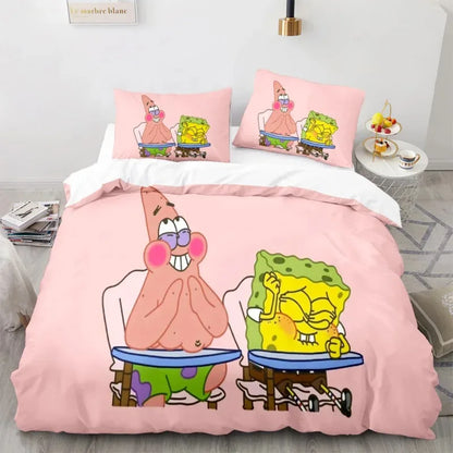 Cartoon anime komplet posteljine SpongeBob 3D print, Patricks Squidwards navlaka za poplun, jastučnica i posteljina, veličine Full Queen King