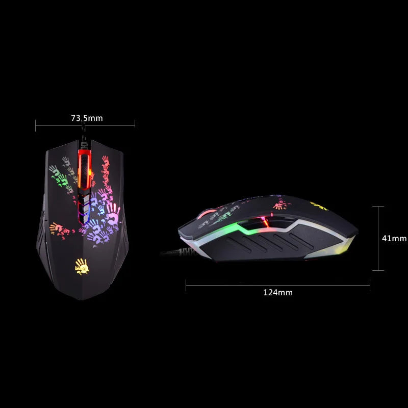 A4Tech Bloody A60 Gaming Mouse RGB Wired Mouse, 6200 CPI, 8 Programmable Macro Keys, Drag Click Gaming Mouse, 1000Hz Polling Rate