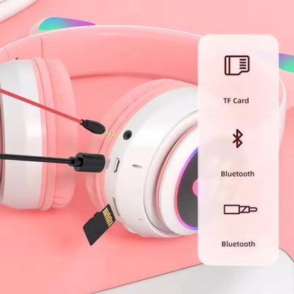 Cute Cat Ear Bluetooth Wireless Headphones with LED Lights – Kids Foldable Stereo Headset with Microphone, Bluetooth 5.0 Gaming & Music Headphones