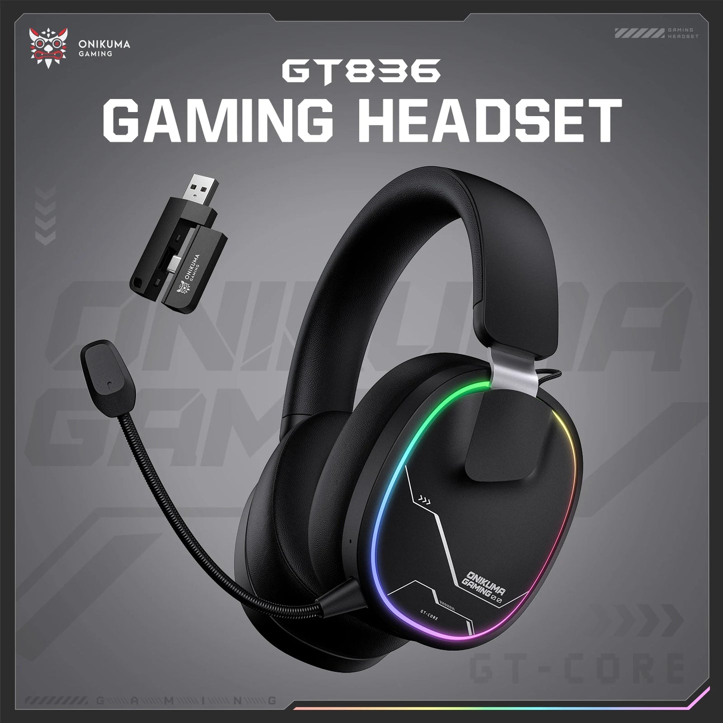 ONIKUMA GT808 Wireless Gaming Headset with 45dB Active Noise Cancelling, Hi-Res Audio, 2.4GHz, Bluetooth 5.3, Wired, 60H Battery for PC, PS5 & Switch