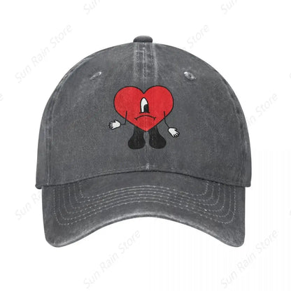 Cappellino da baseball in denim Bad Bunny con chiusura a scatto per uomo - Cappellino musicale "Un Verano Sin Ti" - Estate/Autunno - Stile vintage
