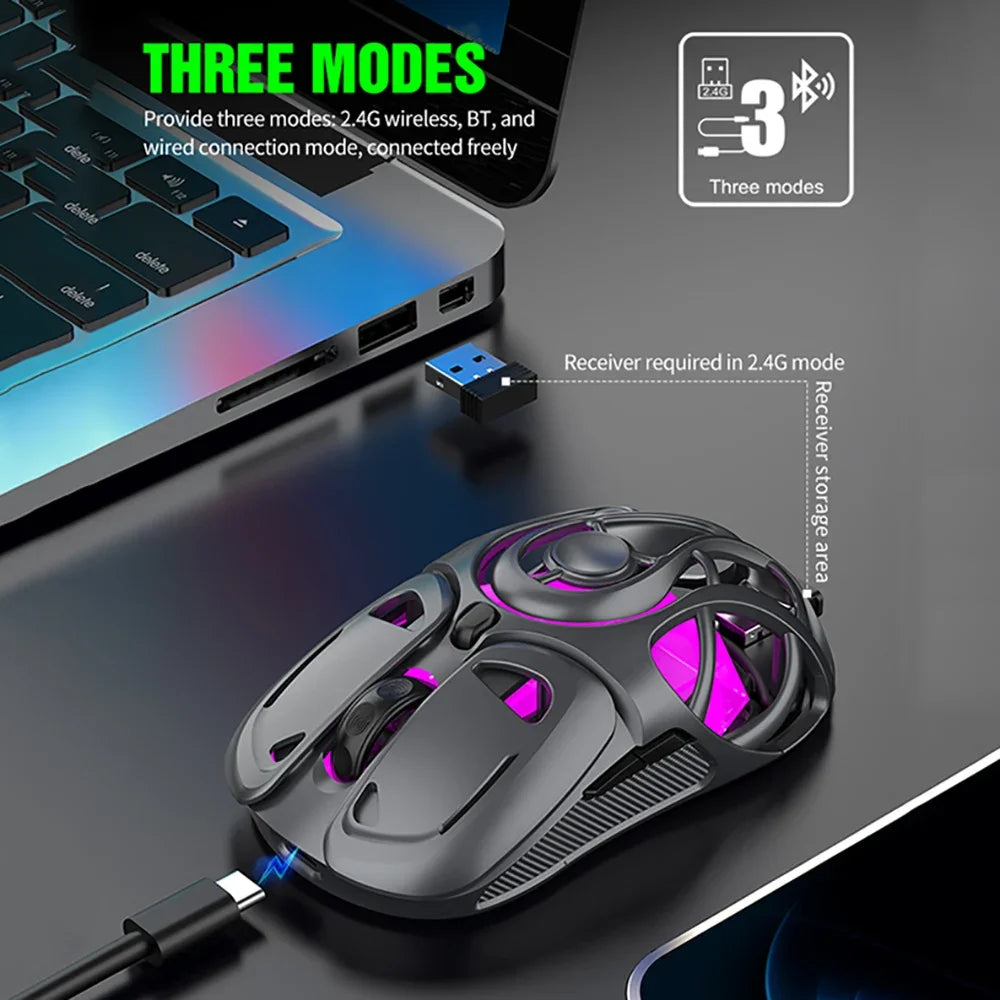 X10 Tri-Mode Gaming Mouse Wireless Bluetooth Gaming Mouse, 10000 DPI RGB Rechargeable Gaming Mouse, BT/2.4G/Wired Gaming Mouse for PC, Mac & Laptop