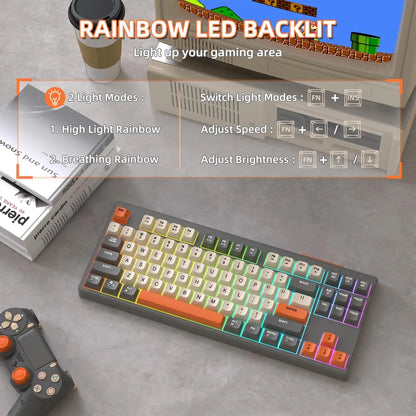 Attack Shark M87 Wireless Gaming Keyboard, 87-Key TKL Bluetooth 5.0 & 2.4GHz Wireless Gaming Keyboard with Rainbow LED Backlit, Quiet Membrane Keys for PC, Laptop & Tablet