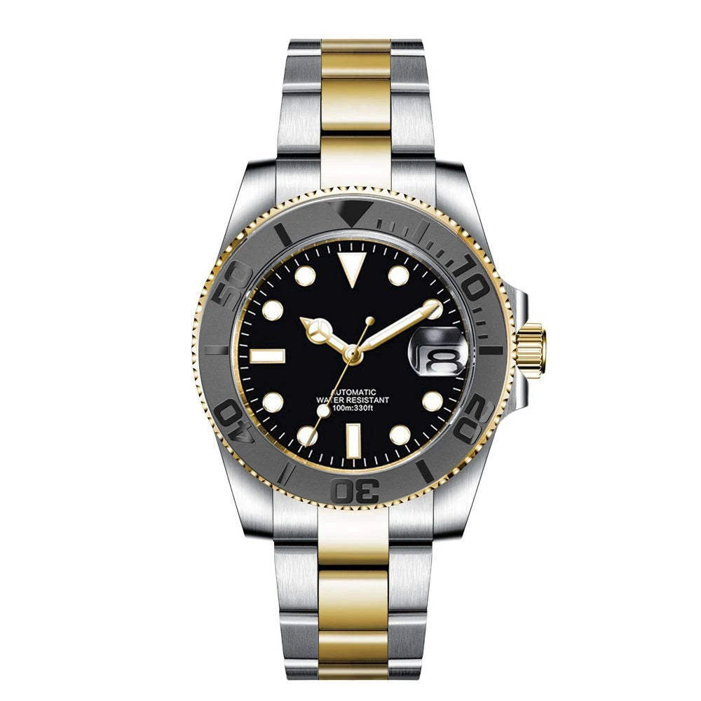 Custom logo NH35 MIYOTA 8215 Automatic Men Watch Luxury Diver Two Tone Gold 316L Stainless Steel Sapphire 10ATM Sterile Sunburs