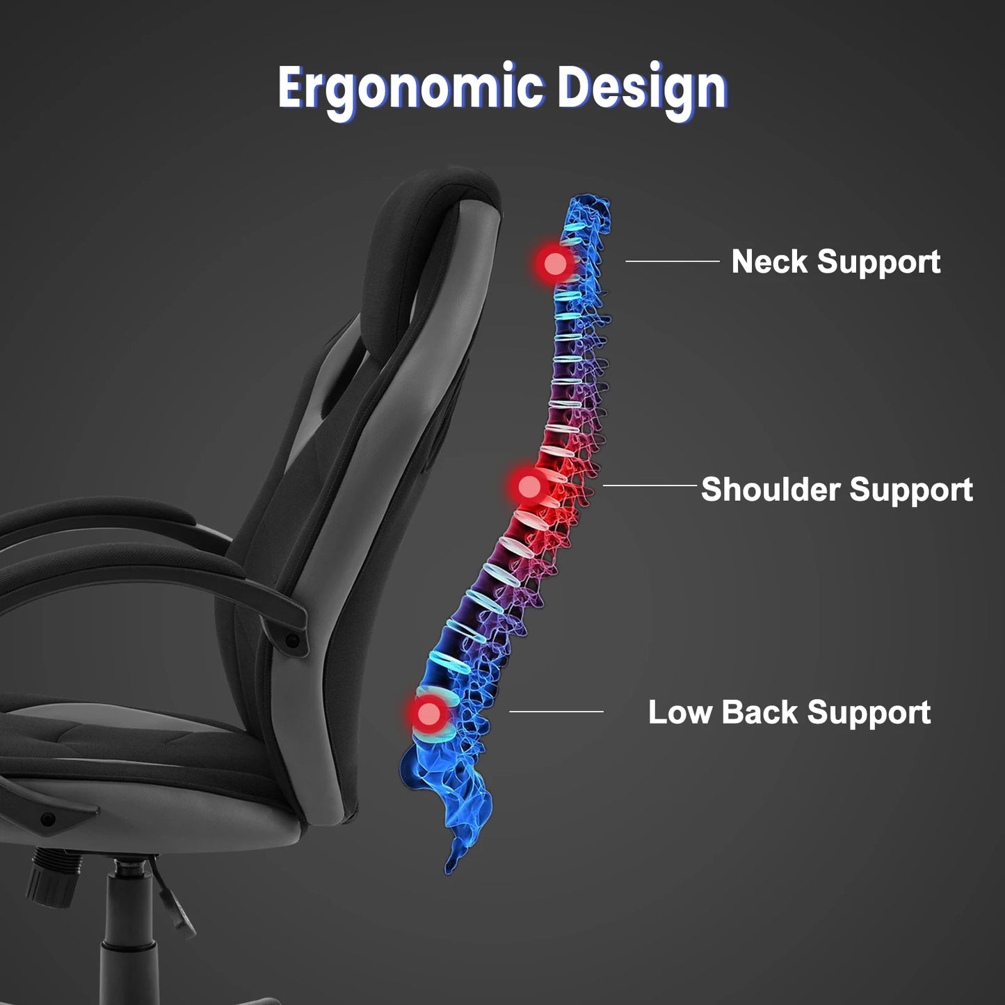 WOLTU Ergonomic Gaming Chair High Back Office Computer Chair with Adjustable Height, 360° Swivel, Reclining Tilt, Racing Style Executive Desk Chair