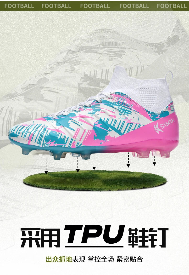 Genuine Double Star Men's High-Top AG Long Stud Football Boots, Professional Match & Training Shoes for Teenagers and Adults