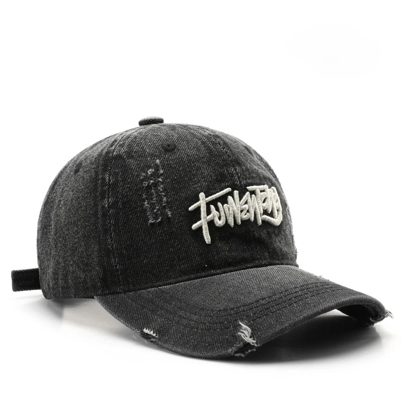 Cappellino da uomo in denim lavato stile retrò giapponese con lettere ricamate, per sport all’aperto, viaggi e protezione dal sole, cappellino da baseball classico, versatile e comodo