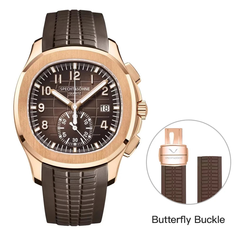 Specht & Söhne New Classic 5167 Men's Watch Orange Color Sapphire Crystal Rubber Srap Sports Male Quartz Watches 50M Waterproof