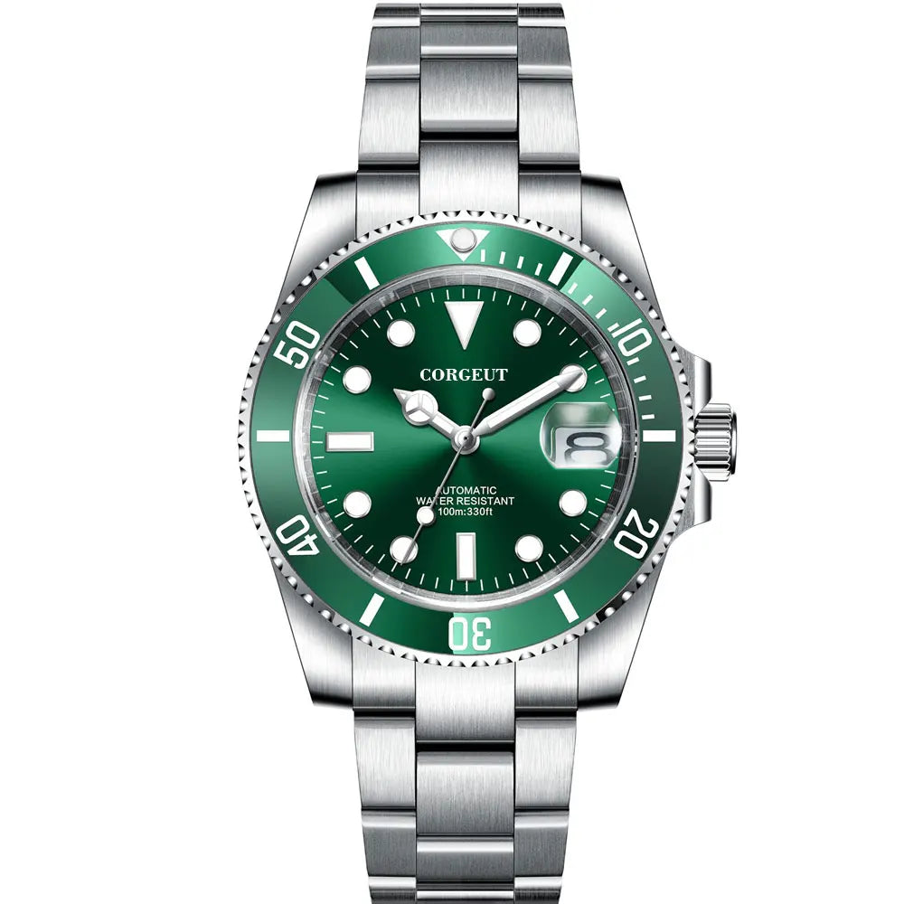 Corgeut 40mm  Luxury Business NH35 Men's automatic mechanical Diving Watch, ceramic bezel, sapphire crystal, 100m waterproof.