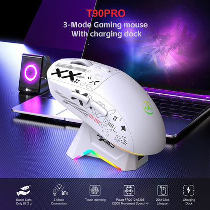 RGB Wireless Gaming Mouse with Charging Dock, 3-Mode Bluetooth & 2.4G Rechargeable Silent Gaming Mouse for PC, Laptop & Mac
