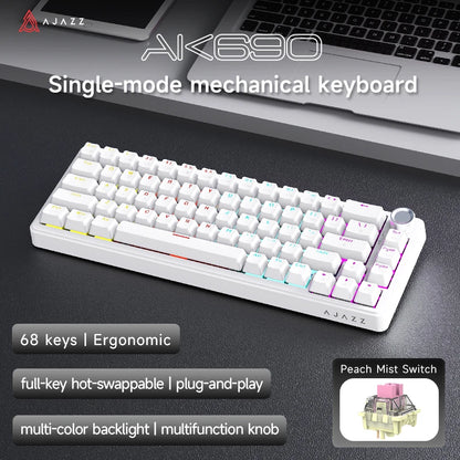 AJAZZ AK690 Clavier mécanique à 65 %, toutes les touches remplaçables à chaud, filaire USB Plug-and-Play, rétroéclairage mixte, 68 touches, clavier gaming pour ordinateur portable et PC