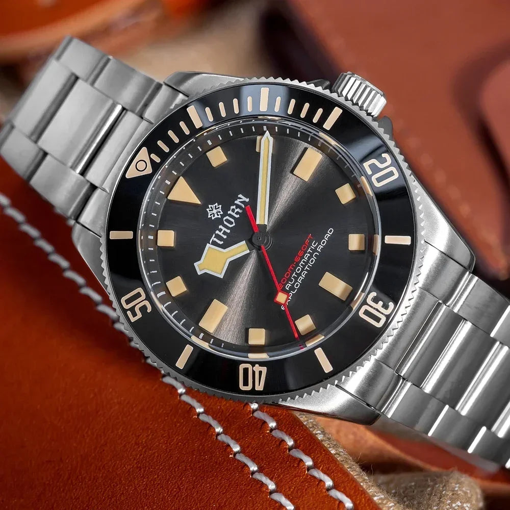 THORN 39mm Titanium Watch Men Homage Vintage PT5000 Movement Automatic Sapphire Crystal C3 Super Luminous 200M Waterproof Watch