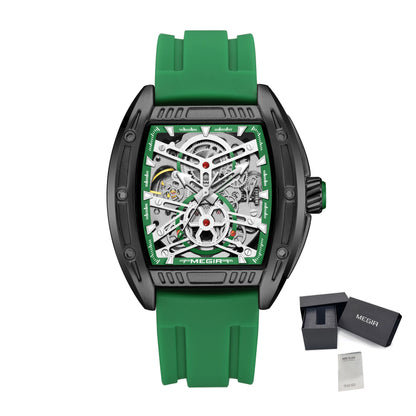 2026 Men's Automatic Mechanical Watch with Stainless Steel Case Silicone Band Skeleton Dial Waterproof Sport Wristwatch