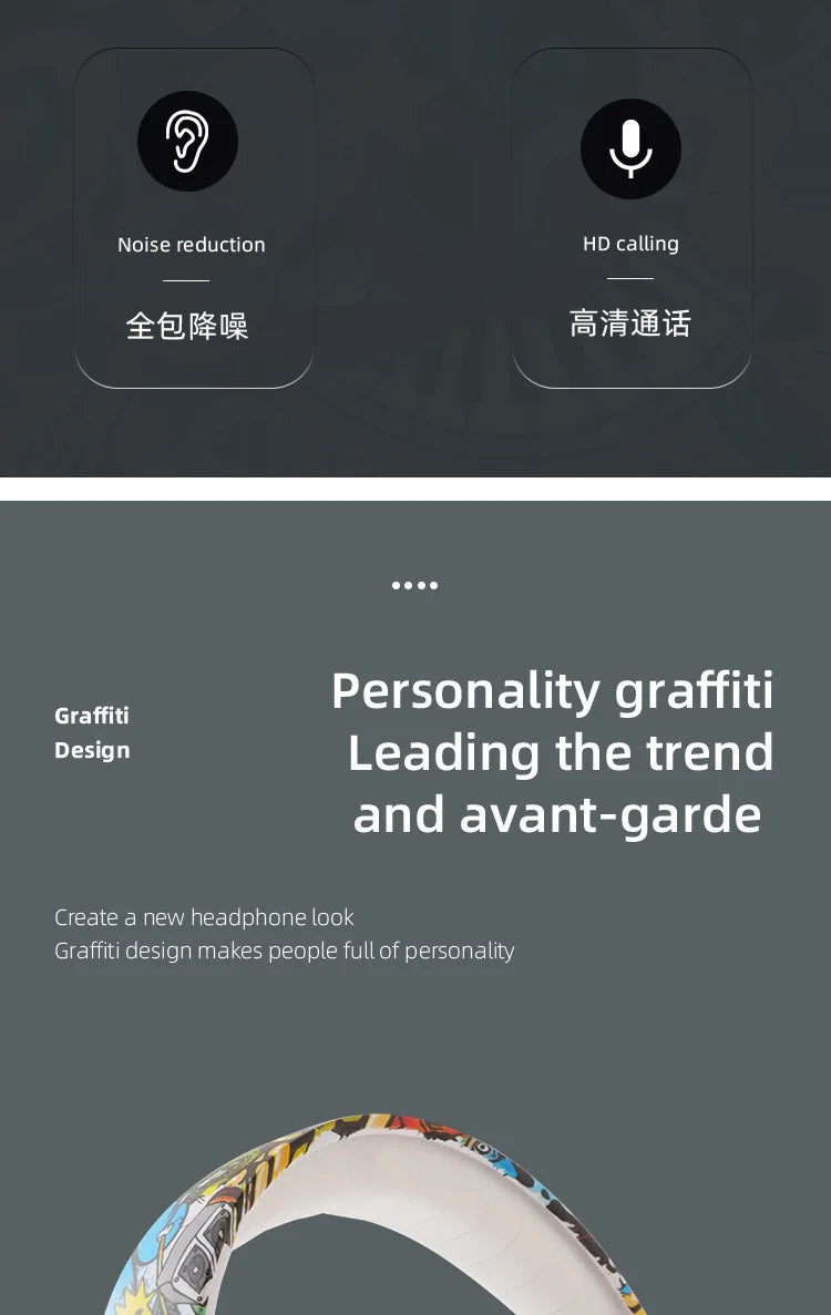 Auriculares gaming Bluetooth inalámbricos New Graffiti LX-8686 con micrófono, luz LED, compatibilidad con tarjeta TF, graves profundos y diseño circumaural para PC, gaming y niños