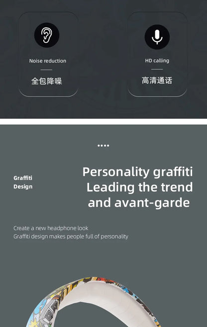 Auriculares gaming Bluetooth inalámbricos New Graffiti LX-8686 con micrófono, luz LED, compatibilidad con tarjeta TF, graves profundos y diseño circumaural para PC, gaming y niños
