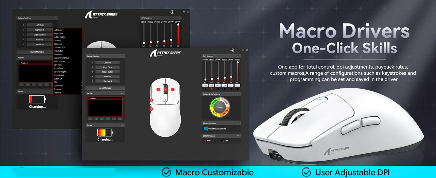 ATTACK SHARK X3 Wireless Gaming Mouse, Ultra-Light 49g Ergonomic Gaming Mouse with PAW3395 Sensor, Tri-Mode Bluetooth/2.4G/USB, 26K DPI Programmable Mouse