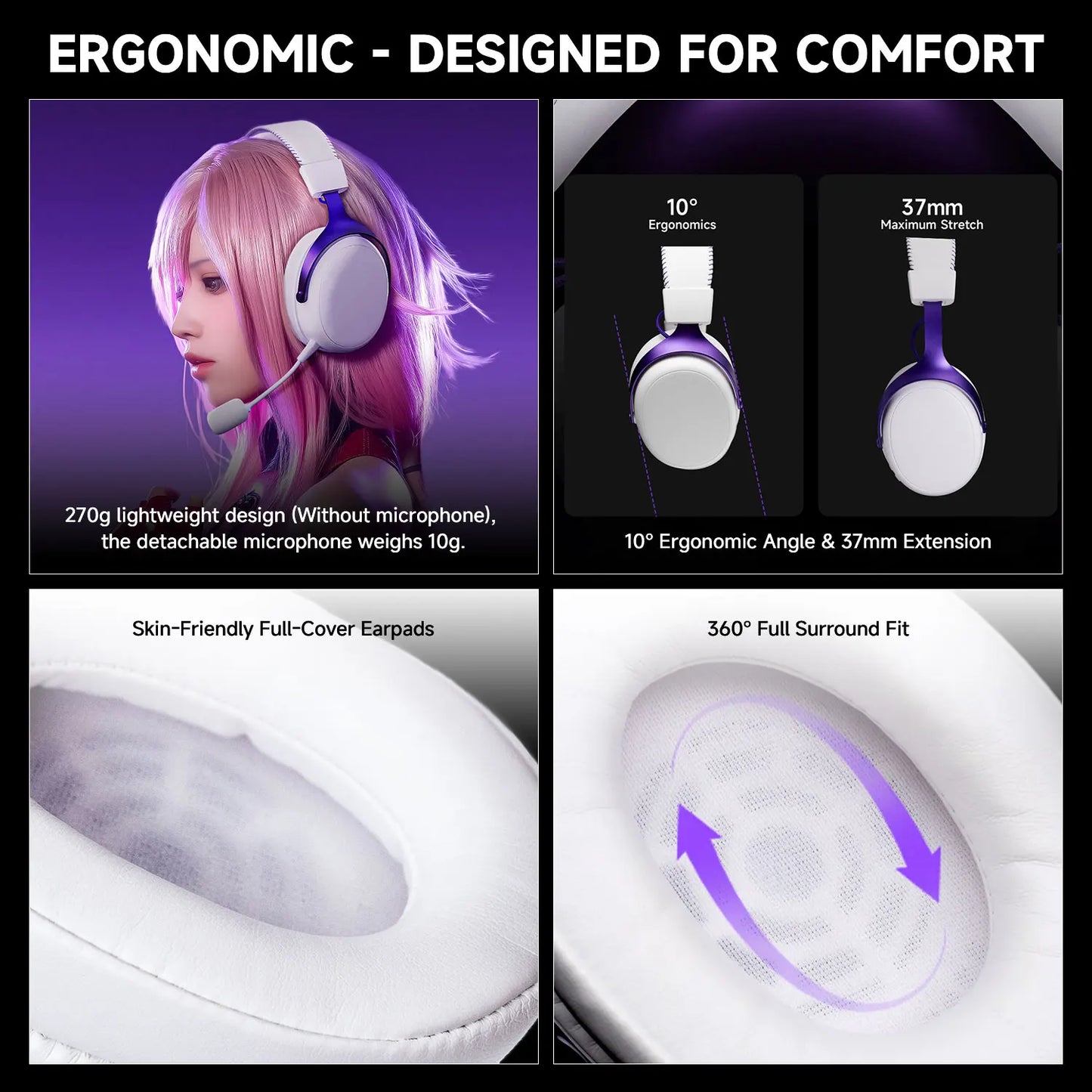 AKKO Verge S9 Gaming Headset with Mic – 53mm Driver, Quad-Mode Wireless Bluetooth 5.3, 7.1 Surround Sound FPS Pro Gaming Headphones
