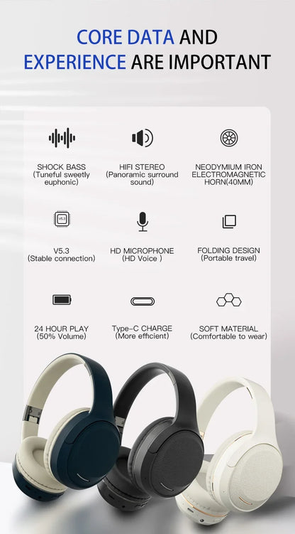 Wireless TV Headphones Bluetooth 5.0 with USB Adapter, Foldable Stereo Wireless TV Headphones with Mic for Samsung Smart TV, PC, Laptop & Music
