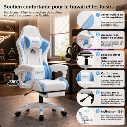 AOLIVIYA Gaming Reclining Chair Ergonomic Office Chair with Footrest, Adjustable Swivel Computer Chair, Racing Style E-Sports Gaming Seat