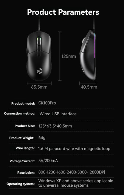 Xundler Wired Gaming Mouse 12800 DPI RGB Programmable Ergonomic USB Gaming Mouse with Instant A825 Sensor, 6 Adjustable DPI Levels for PC & Laptop
