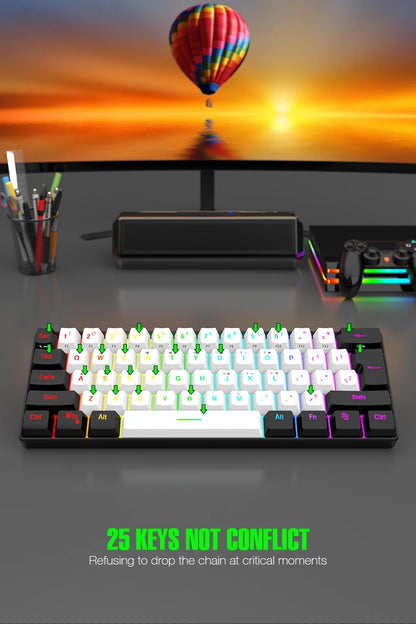 61-key wired white, black and blue switch waterproof mechanical keyboard RGB illuminated game and office kit PUBG gamer backlit
