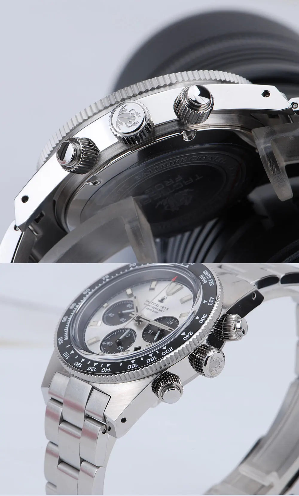 Tactical Frog Men's Business Diving Watch VS75B Quartz Chronograph 316L Steel Sapphire 200M Waterproof C3 Luminous Mens Watch