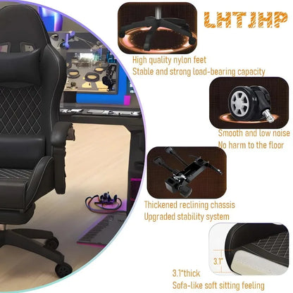 Hestora PU Leather Big and Tall Gaming Chair Ergonomic High Back Computer Chair with Footrest, Massage Lumbar Support, Adjustable Reclining Office Gaming Chair