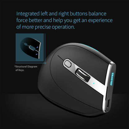 ZELOTES F36 Vertical Wireless Mouse Bluetooth Ergonomic Mouse, Rechargeable 2.4G Wireless Gaming Mouse, 2400 DPI Programmable Mouse for Laptop & PC