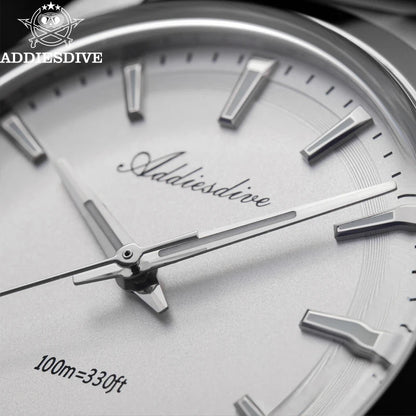 ADDIESDIVE herenhorloge van staal, luxe uitvoering, voorzien van een gewelfd glas, een quartz uurwerk en een blauwe lichtgevende coating BGW9; waterdicht tot 100 ATM, analoge weergave – Model AD2066