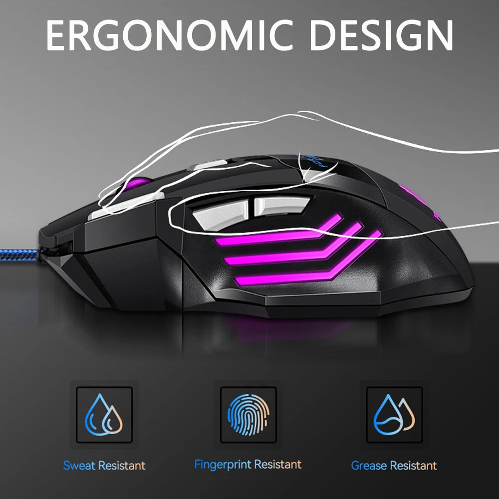 USB Wired Gaming Mouse RGB 2400 DPI Ergonomic Optical Mouse with 7 Buttons, RGB Backlit USB Wired Gaming Mouse for PC, Laptop & Office