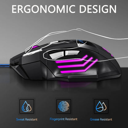 USB Wired Gaming Mouse RGB 2400 DPI Ergonomic Optical Mouse with 7 Buttons, RGB Backlit USB Wired Gaming Mouse for PC, Laptop & Office