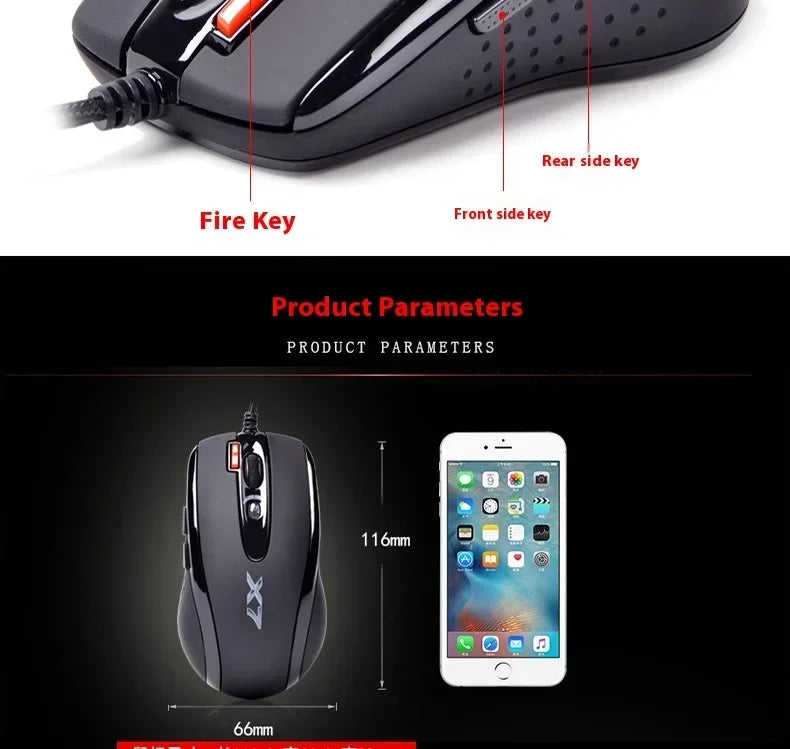 A4TECH Bloody X7-710K Wired Gaming Mouse 2000 DPI USB Gamer Mouse with Macro Programming for PC, Laptop & Esports