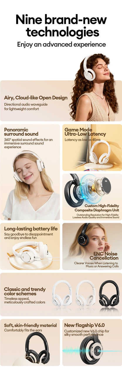 Choice Lenovo Gaming Headset Wireless Bluetooth 6.0 Earphones Foldable Sport Over Ear Headphone with HD Mic Gifts LS116