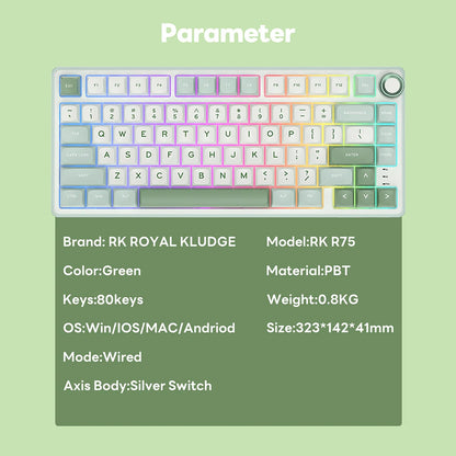 RK Royal Kludge R75 Gasket Wired Mechanical Keyboard 80 Keys RGB Backlit Hot-swappable Spanish Gamer Keyboard MDA PBT Keycaps