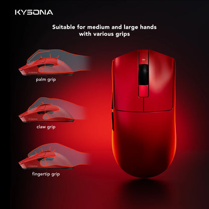KYSONA Jupiter-serien gamingmus trådbunden/trådlös mus 8Khz PAW3950-sensor Bluetooth 46g uppladdningsbar webbdrivrutin för PC och laptop