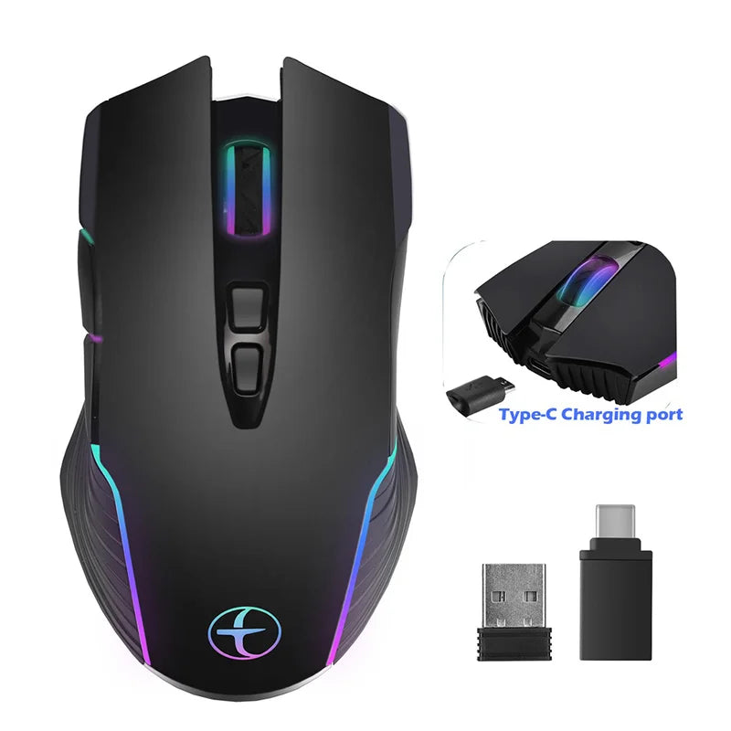 2.4G Wireless Mouse Type-C Rechargeable Silent Wireless Mouse for MacBook, Laptop & PC, Plug and Play Ergonomic Computer Mouse