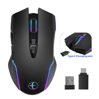 2.4G Wireless Mouse Type-C Rechargeable Silent Wireless Mouse for MacBook, Laptop & PC, Plug and Play Ergonomic Computer Mouse
