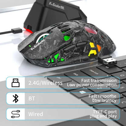 Lahka gaming miška Lenovo Tri-Mode z RGB polnilno postajo, 12000DPI, 2.4G/Bluetooth/žično, ergonomska miška za PC in prenosnik