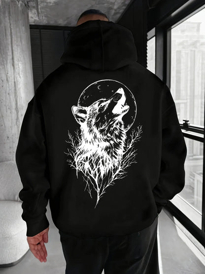 Herren-Kapuzenpullover mit Wolfsmuster-Print – bequemer, lässiger und modischer Hoodie für Herren