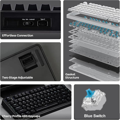 Aula F75 Wired Gaming Keyboard 75% RGB Backlight ABS Keycap Gasket Structure Hot Swappable Office Mechanical Keyboards With Knob
