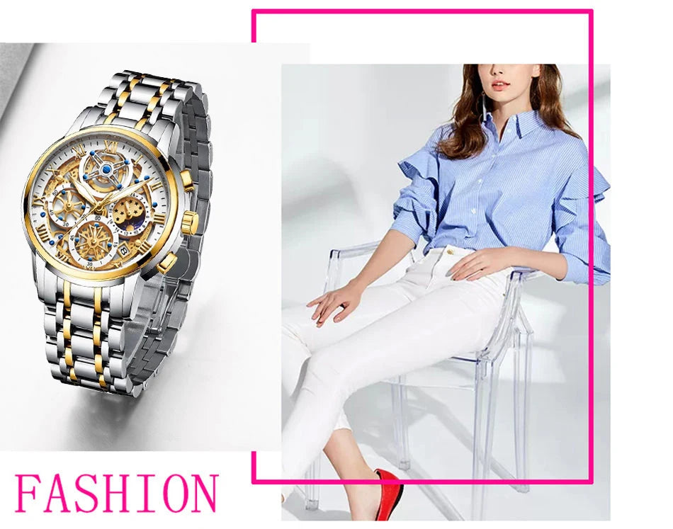 LIGE 2024 New Fashion Gold Women Watch Top Brand Luxury Waterproof Watches for Women Sport Quartz Chronograph Relogio Feminino