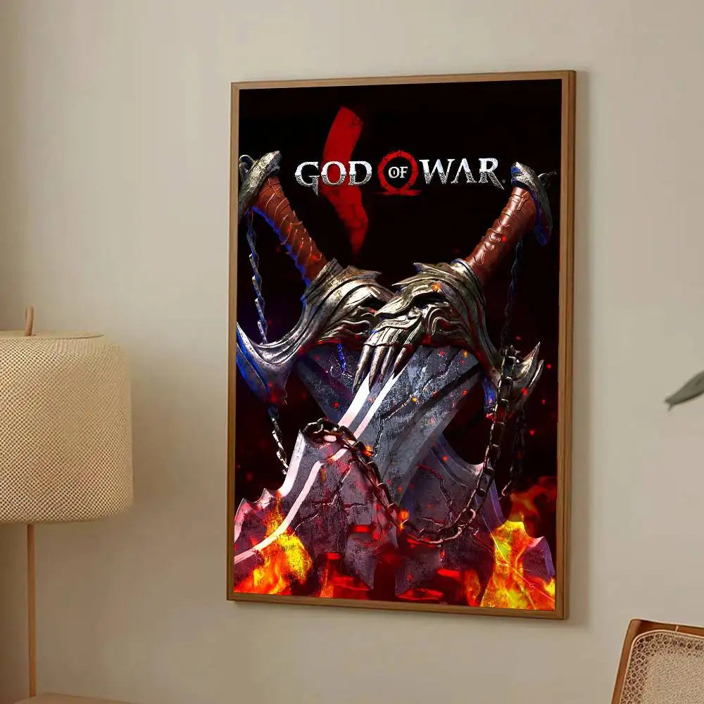 Game G-God Of War Poster Self-adhesive Art Room Entrance Restaurant Wall Decor Art Painting