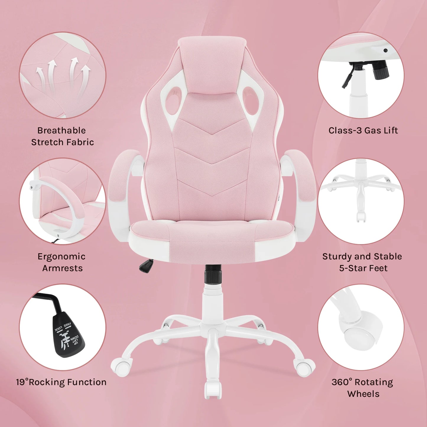 WOLTU Ergonomic Gaming Chair High Back Office Computer Chair with Adjustable Height, 360° Swivel, Reclining Tilt, Racing Style Executive Desk Chair