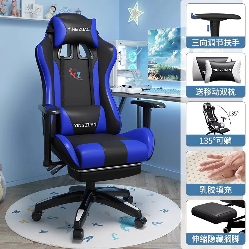 Ergonomic Gaming Chair Comfortable Reclining Computer Chair with Adjustable Height, Footrest, Armrests, Racing Style Office Chair for Home & Office